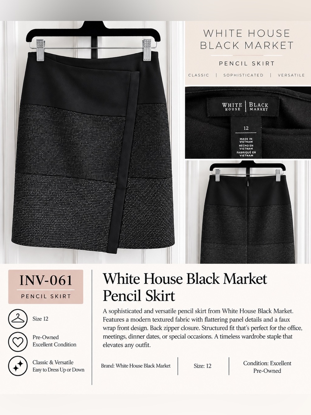 White House Black Market Black Two-Tone Textured Pencil Skirt